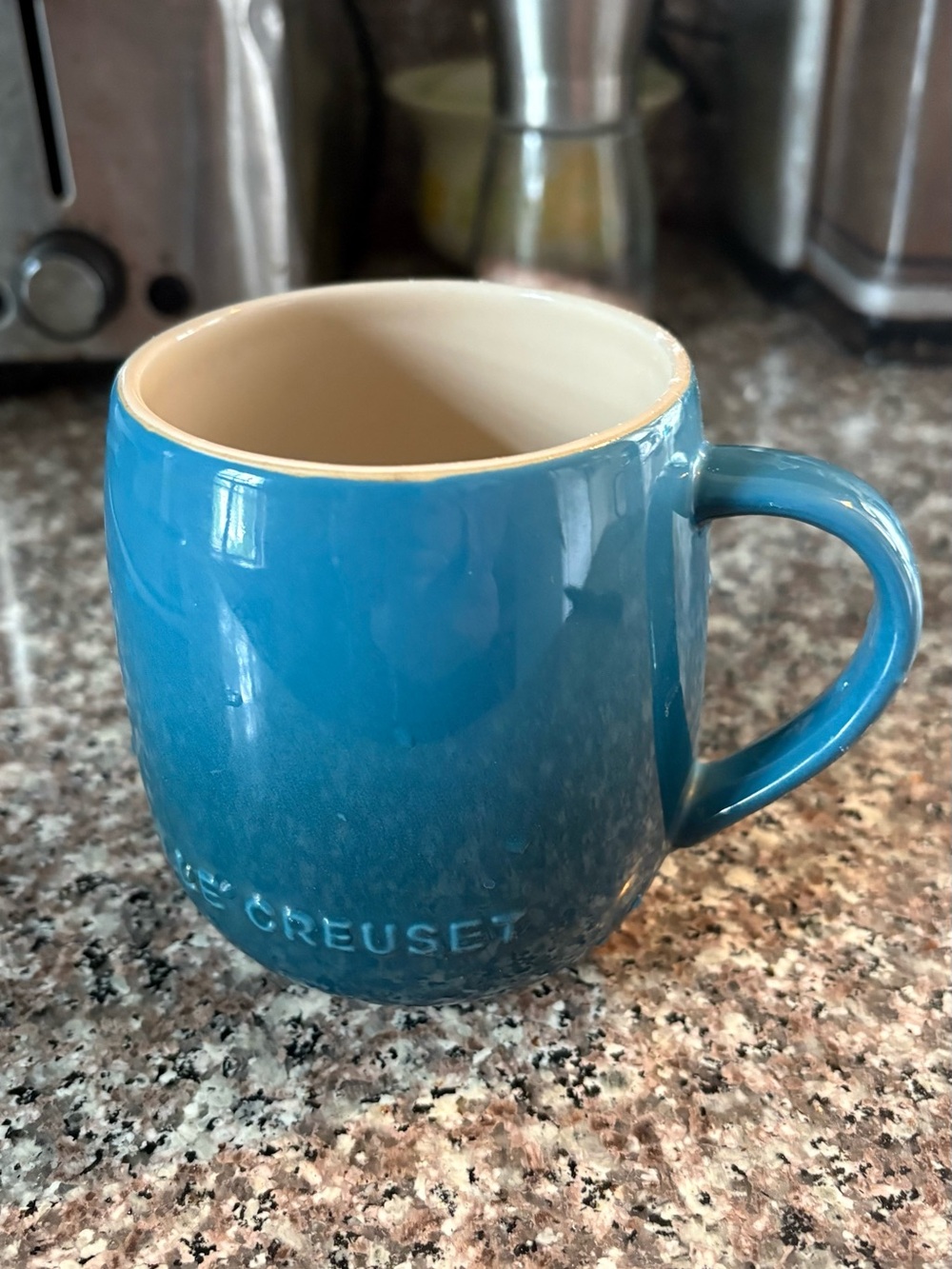 Le Creuset Blue Ceramic Mug - Stoneware Coffee Cup, discontinued U-Shape.